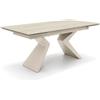 REDÒKASA Tavolo da pranzo allungabile 180x90 modello TAHITI con 2 allunghe laterali da 40 cm per sala da pranzo, cucina e soggiorno, design moderno (Top Marmo Travertino con gambe Avorio)