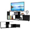 KOMFOTTEU Mobile TV per TV fino a 55 pollici, Panca TV a 3 livelli con armadio a porta, tavolo TV con gambe regolabili, 152 x 38 x 58,5 cm, per soggiorno camera da letto e ufficio (nero)