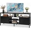 RELAX4LIFE Mobile TV Soggiorno fino a 65, con 2 Armadietti e 4 Ripiani Aperti, Telaio in Metallo, 6 Gambe e Piedi Regolabili, Antiribaltamento, per Soggiorno e Camera da Letto, 147x35x64cm (Nero)