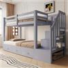 Shye Letto a castello con funzione letto estraibile, 90 x 200 cm, letto estraibile 90/180 x 190 cm, scala portaoggetti con più cassetti, letto per ragazzi, rete a doghe, letto in legno, grigio
