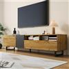 Moimhear Armadietto TV Colorblock, design a contrasto di colori semplice, TRE ante e due ripiani, gambe in metallo a U, venature in legno retrò (colore legno e grigio scuro, 170x36,5x42 cm)