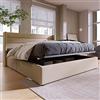 Oxtao Letto imbottito 140 x 200 cm, letto matrimoniale idraulico con rete a doghe e cassetta del letto, letto con testiera alta, struttura in metallo, lino, per adulti e ragazzi (beige, senza materasso, 140