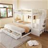 Shye Letto a castello con funzione letto estraibile, 90 x 200 cm, letto estraibile 90/180 x 190 cm, scala portaoggetti con più cassetti, letto per ragazzi, rete a doghe, letto in legno, bianco