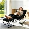 BQSWYD Sedia a Dondolo Esterno con Pouf, Poltrona Salotto Sedia a Dondolo Imbottita, Poltrona Relax Ergonomica, Poltrona a Dondolo per Salotto Terrazza Balcone Camera,Portata 150 kg (nero)