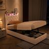 BSCFHCZ Letto Singolo 90x200 con Contenitore, Letto Imbottito in Velluto Beige con LED RGB e Porte USB/Type-C, Struttura Letto con Sollevamento Idraulico e Rete a Doghe, Crema, Nessun materasso