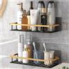 JUVEL Mensola doccia senza foratura, 2 ripiani da bagno, organizer da bagno, in acciaio inox, per shampoo e gel doccia, accessorio per bagno e cucina (oro)