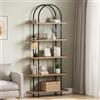 Salutmeuble Scaffale ad arco da 180 cm, libreria aperta a 5 livelli con struttura in metallo, espositore autoportante per camera da letto, soggiorno, ufficio a casa, marrone
