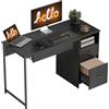 HOMCOM Scrivania Ufficio 120x52.3 cm Salvaspazio con 2 Cassetti per Documenti Formato A4 Lettera Legale, Vano Aperto, Vassoio per Tastiera, Tavolo Computer per Studio Casa Ufficio, Nero