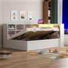 Moimhear Divano letto 90 x 200 cm, con scomparti multipli con barra luminosa, letto idraulico, letto singolo, letto in legno multifunzionale (bianco)