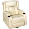 WOLTU Poltrona Relax con Schienale e Poggiapiedi Regolabili, PU, Beige | Poltrona Girevole 360° con Funzione Dondolo, Tasche e Portabicchieri, per Soggiorno, Camera da Letto, Portata 150 kg