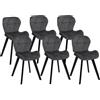 IDMarket - Set di 6 sedie ROBINE in velluto grigio scuro con gambe nere