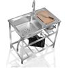 FTGENSM Utility Sinks for a Laundry Room, Freestanding 304 Stainless Steel Sink, Commercial Kitchen Washing Sink 1 Compartment with Faucet, for Garage,Restaurant,Kitchen,Laundry Room,Indoor Outdoor (Size : D