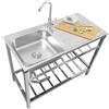 FTGENSM Lavabo Utilitario Autoportante, Acciaio Inossidabile 304, Lavello da Cucina a Una Cuve con Rubinetto per Acqua Calda e Fredda Lavello da Esterno per Giardino, Garage o Lavanderia(Double layer)