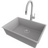 PRIMAGRAN Lavandino da Cucina Grigio 66x47cm, Lavello in Granito a 1 vasca + Rubinetto 40x20cm + Set di accessori, Lavabo da Cucina Incasso al Mobile 70cm - London Slim S409