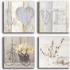 Printerland Quadretti da parete SHABBY CHIC camera letto vintage bicicletta fiori 4 pezzi XXL Stampa Tela quadro moderno arredamento Arredo Salotto Camera da letto Cucina Ufficio (4 pezzi 40x40 cm cad.)