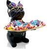 Huhote Scultura decorativa di bulldog francese, vassoio decorativo per chiavi, per soggiorno, tavolo, scrivania, decorazione per la casa, regalo (nero)