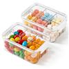 letuxaamz Contenitore per Snack, Piatto Spuntino e Portamerenda 2 Pezzi, Scatola Trasparente con 6 Scomparti e Coperchio per Frutta Secca Dolci Biscotti, PET per Cucina e Soggiorno