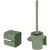 Inbagno Set Bagno Verde 2 Pezzi - Portarotolo e Portascopino Da Muro In Acciaio - Kit Accessori Adesivi Senza Fori Fissaggio Linea Rea
