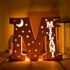 soulglass Nome personalizzato Decor Luce notturna a led Incisione di stelle e lettere luminose della luna per parete, decorazione personalizzata Luce in legno Regalo per camera da letto familiare Natale