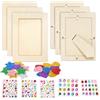 Brunexis Cornici Legno Set 6 Pezzi, Cornici in Legno Vergini da Dipingere per Bambini Compleanni, Kit Fai da Te con Pietre Lucenti & Adesivi 3D Stelle, Cornice 20x15cm per Decorazione Creativa