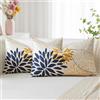 Artscope 2 Pezzi Dalia Floreale Blu Scuro Giallo Federe Cuscini Geometrico 40x60cm, Primavera Cuscino Boemia Fiori Decorativo in Lino per la Decorazione Domestica Soggiorno Camera da Letto Divano
