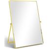 TSKDKIT Specchio da tavolo, 30 × 20 cm, specchio da scrivania su supporto, con angolo regolabile e cornice in metallo dorato, design indipendente, per trucco e toletta (rettangolare, oro)