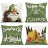 NymphFable Set di 4 Federe Cuscino Campeggio Gnomi da Giardino 45 x 45 cm, Esterno Camper Lino Federe Decorative per Divano Camper Camera da Letto