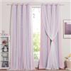 NICETOWN Tende Camera da Letto Doppio Velo Tende Salotto Decorazione Casa Tenda a Stelle Vuote Tende Oscuranti con Anelli Tende Cameretta Bambini 2 Pezzi 132x260 CM (LxA), Rosa+Viola
