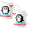 bubbleshirt Coppia Tazze SanValentino Personalizzabili con Nome Pinguini Arcade Vintage Gamer Love Idea Regalo Mug 11oz