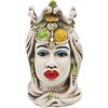 Sicilia Bedda - Teste di Moro Siciliane Ceramica di Caltagirone - Altezza 13 Centimetri - Arredo Casa (Donna Corona Verde e Giallo)
