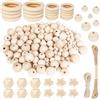 HavaCue ㅤ HavaCue - Set di 160 perline in legno macramè, 10-20 mm con foro, accessori macramè da infilare in naturale, anelli in legno per fai da te, set di anelli di legno per gioielli fai da te