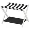 GYMAX Portavaligia Pieghevole, Portabagagli a 2 Ripiani da Camera con Struttura in Legno e 5 Cinghie di Nylon, Resistente all'Usura, Portapacchi per Hotel, Portata 60 kg, 67 x 46 x 52 cm (Bianco)