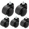 Jolan Rotelle per Mobili con Freno,Rotelle per Sedie da Ufficio,5 Pz,con Viti M10,Rotelle Girevoli,Diametro 50Mm,Rotelle in Nylon Silenziose,Portata 80KG.,Nero,5X Thread