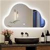 YU YUSING Specchio Bagno con Luce a Forma di Nuvola 90X50cm, Specchio da Parete Retroilluminato, 3 Colori Luce, Luminosità regolabile, Antiappannamento, Interruttori Touch, Display Dell'Ora, IP44