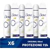 Dove Deodorante Spray 0% Original, Senza Alcol e Sali di Alluminio, con Formula Idratante e Delicata, Pelle Asciutta Fino a 48 Ore, Deodorante Uomo e Donna, 6 Pezzi da 150ml