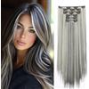 Cybelleza Extension Capelli Clip Lisci 65cm 6PCS Clip in Hair Extension per Capelli Sintetici Lunghi Finti Allugamento Effetto Naturale Dritti Full Head Set Posticci per Donna, Nero Naturale & Biondo