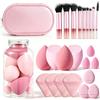 QuidToyzian Set Spugne Trucco 14 Pezzi + Pennelli Trucco 10 Pezzi con Astuccio, Spugne Morbide e Cuscinetti Polveri, Pennelli Sintetici per Fondotinta, Crema e Polvere, Ideale per Viaggi