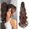 TESS Coda Capelli Extension, 45 cm Ondulato Coda Finta Capelli Con Clip ad Artiglio Nero naturale e castano chiaro Extension Coda Capelli Sintetico per Donna