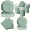 Nkaiso 50 Pezzi Set Piatti di Carta Verde Salvia -10 Ospiti | Stoviglie per Feste 10 x 23cm & 10 x 18cm Piatti di Carta, 10 Tazze, 20 Tovaglioli - Per Compleanno Festa Adulti, Matrimonio