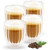 Shodiffy Tazza Caffè Doppio Vetro, 4 Pezzi 330ML Bicchieri da Espresso, Tazzine Caffe Vetro per Latte Macchiato Caffè Gelato Latte Succo di Frutta Tè