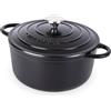 nuovva Casseruola in Ghisa Smaltata, Pentola Olandese Antiaderente con Coperchio, Induzione/Gas/Forno, Cottura Omogenea - 4.7 Liter 28cm Nero - da Nuovva