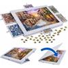 Relaxdays Tabella puzzle, 1000 pezzi, 6 cassetti, in feltro, supporto regolabile, copertura, base per puzzle, grigio chiaro
