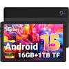Gleeso Tablet 10 Pollici, Android 15 Tablet con 16GB RAM 1TB TF, 1332 * 800 FHD Android Tablet con Sblocco Facciale, Widevine L1, Bluetooth 5.4 / WiFi 5G, 5MP Fotocamera, Tablet PC OTG - Nero