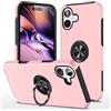 BAFUGU Cover per iPhone 16 Plus, Supporto Girevole a 360° Anello in Metallo, Protezione Antiurto a Doppio Strato, Antigraffio, Anti-impronte, Custodia iPhone 16 Plus (Rosa)