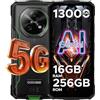 DOOGEERugged Fire 7 Rugged Smartphone 5G Android 15, 16GB+256GB/2TB, 13000mAh Telefono Indistruttibile, Gemini AI 64MP+16MP Rugged Phone, MTK 6300 Octa Core/Dual SIM/NFC/GPS/IP68/BT5.2