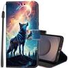 Lonrapa Cover per Samsung Galaxy S25 FE 5G Custodia in PU Pelle Portafoglio per Galaxy S25 FE 5G Fiori Colorati Motivo a Libro Flip Caso con Magnetica TPU Antiurto Protettiva Cover - Lupo