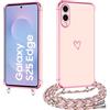E-Lush Cover per Samsung Galaxy S25 5G Edge con Cordino, Sottile Cuore Amore Elettrolitico Cover per Samsung Edge, Morbido TPU Silicone Custodia con Regolabile Collana Antiurto Protettiva, Oro rosa