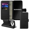 RadEnergy EMF Protection - Custodia a portafoglio in vera pelle anti-radiazioni per iPhone, con porta carte di credito e funzione di supporto, colore nero, per iPhone 15