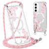 Gcxvaoi Magnetica Cover con Cordino per Samsung Galaxy S25 5G, Aesthetic Fiori Disegni Custodia con Collana Tracolla Laccio Corda Compatibile con MagSafe, Trasparente Silicone Case per Samsung S25, 04