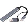 Pearl Splitter: Hub USB, 4 Porte con 1x USB 3.0 e 3X USB 2.0, Adattatore USB-C a -A (hub quadruplo, in Alluminio, Mouse)